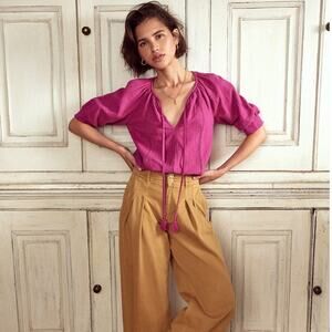 NWT Boden Womens 6 Trim Insert Double Cloth Top Fuschia Blouse Office Maximalist